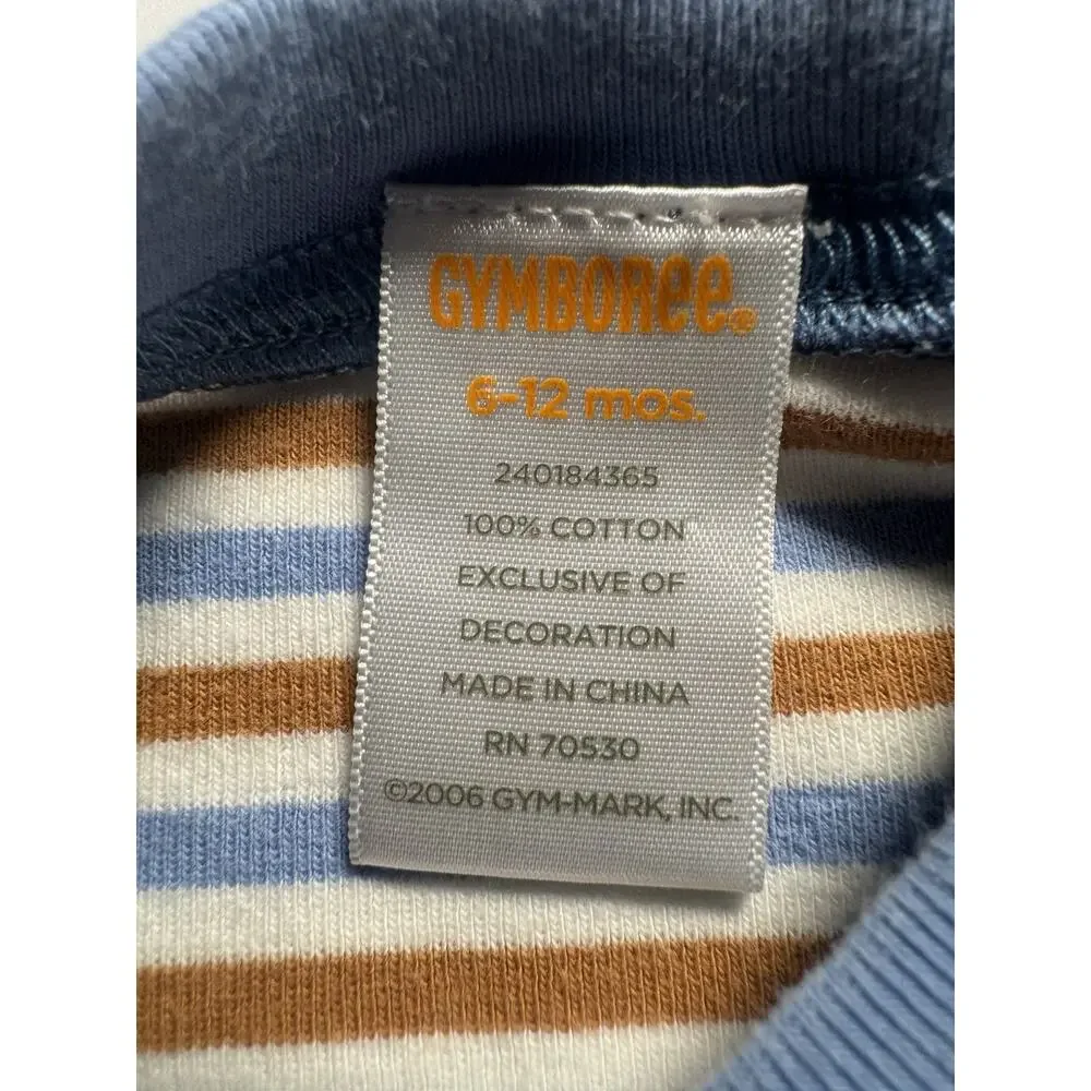 Vintage 2006 Gymboree Baby Boy 6-12M Striped Puppy Dog Bodysuit Cotton